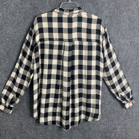 Jane & Delancey B&W Check Rayon Light Flannel Shirt Women M Long Sleeve Soft - Picture 6 of 13